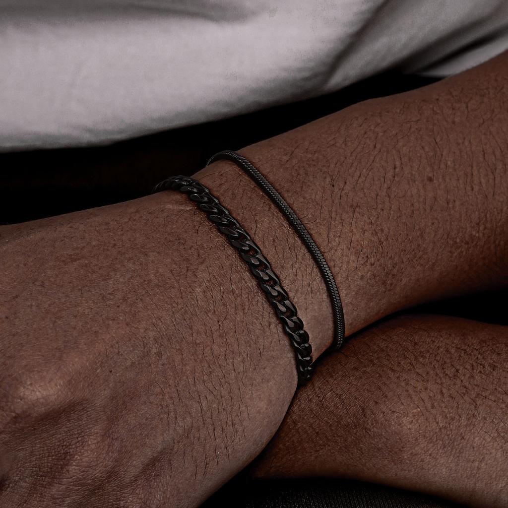 Hiphop 2pcs Stacked Chan Bracelets for Men Boys,Stainless Steel Cuban Chain Wristband,18/21/23CM