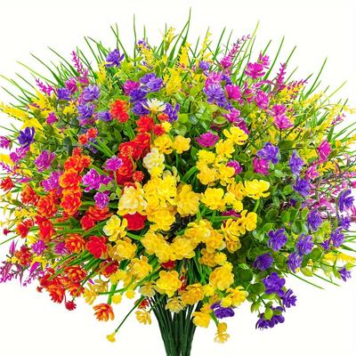 UV Resistant Plastic Plants, Faux Shrubs, Fake Plants Greenery for Spring Summer Garden Patio Window Box Office Table Kitchen Home Decoration