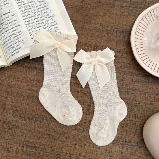 1 Pair Baby Cotton Mesh Socks with Butterfly Bow Thin Summer Crew Socks Breathable Seamless Knee-High Socks for Newborns Girls
