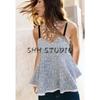 Spring New Women's Clothing Ins Style All-Match Stitching Texture Contrast Color Camisole Heart-Shaped Collar Top 3644172
