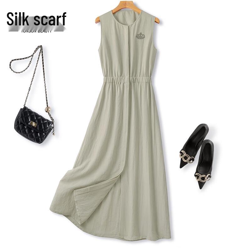 Sibaishe Women s Sleeveless Round Neck Midi Dress L