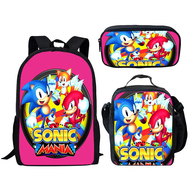 Sonic School Backpack Set For Kids With Breathable Waterproof Oxford Fabric And Cartoon Print For School Use