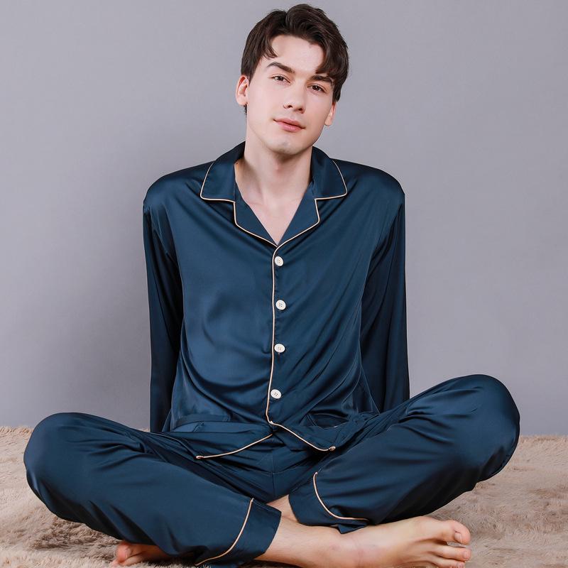 2024 Couple's Long Sleeve Pajama Set - Men's and Women's Imitation Silk for Spring and Autumn.