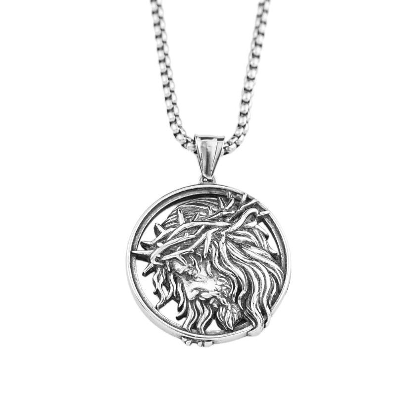 Meier Vintage Men's Stainless Steel Necklace - Fade-resistant Punk Style Ancient Greek Jesus Titanium Steel Pendant