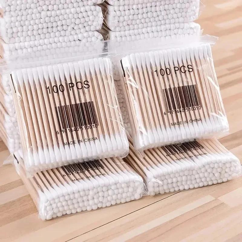 500PCS Wooden Double-Ended Cotton Swabs Make-Up Cleaning Disposable Cotton Swabs Medical Home Healthy Cleaning Tools