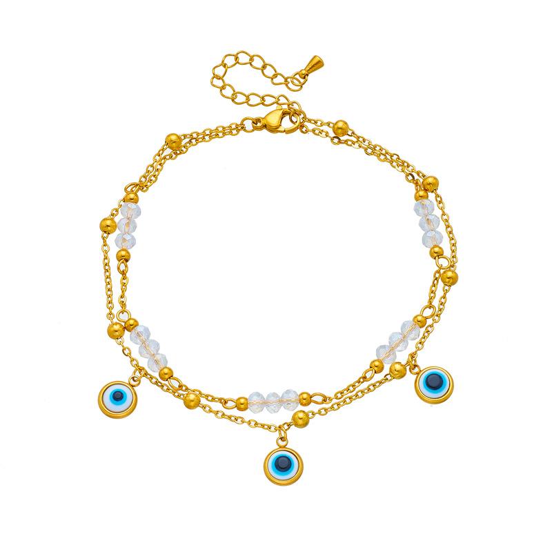 Gold Evil Eye Crystal Layered Anklet