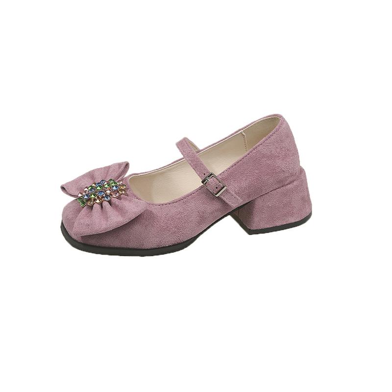 

Fashion 2025 Luxury Women Crystal Bow High Heels Sandals Chunky Mary Janes Shoes New Designer Summer Retro Lolita Shoes Women s Pumps 40 лавандовый