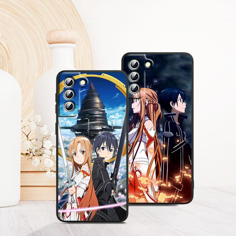 Anime Schwert Art Online SAO Handyhülle für Samsung S23 S22 S21 S20 S10 S8 Note 20 A9 A73 A71 A53 A33 Ultra Plus FE Schwarz