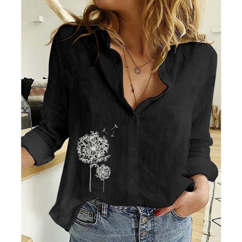 Spring and Autumn Ya Ma Xun, Women's Casual Loose Long Sleeve Linen Shirt Large Size Women's Clothing