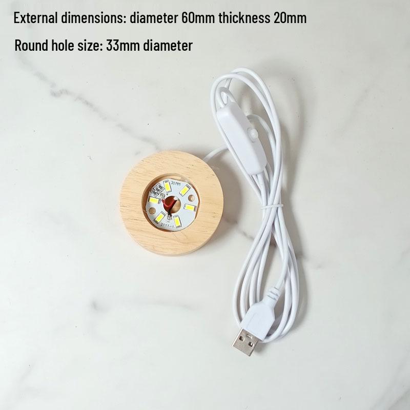 Wooden LED Acrylic Night Light Base - DIY Round Luminous Stand