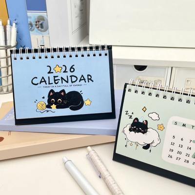 Cat Desk Calendar 2026 Cute Desktop Standing Flip Calendar with Cartoon