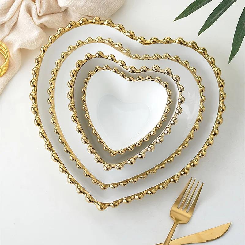 1ks Keramická velká mísa na rýži Nádobí ve tvaru srdce Nordic Phnom Penh Bílý kulatý salátový talíř Steak Nádobí Nádobí Talíř