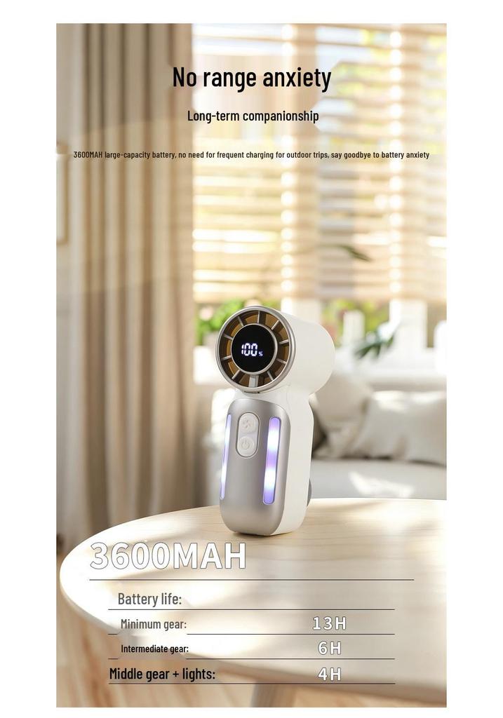 2026 Portable MINI Handheld Fan with Stepless LED Display for Outdoor Camping