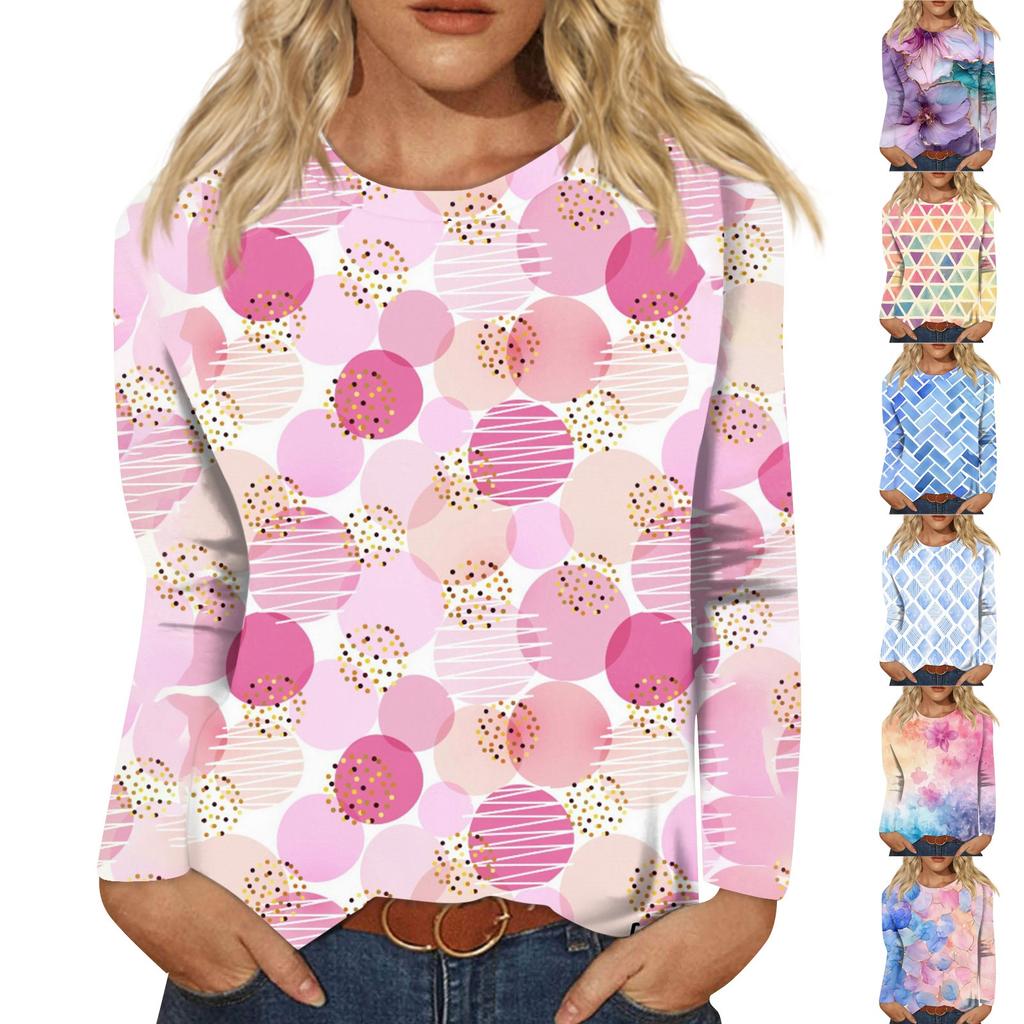 Women's Fashion Casual Long Sleeve  Print Round Neck Top