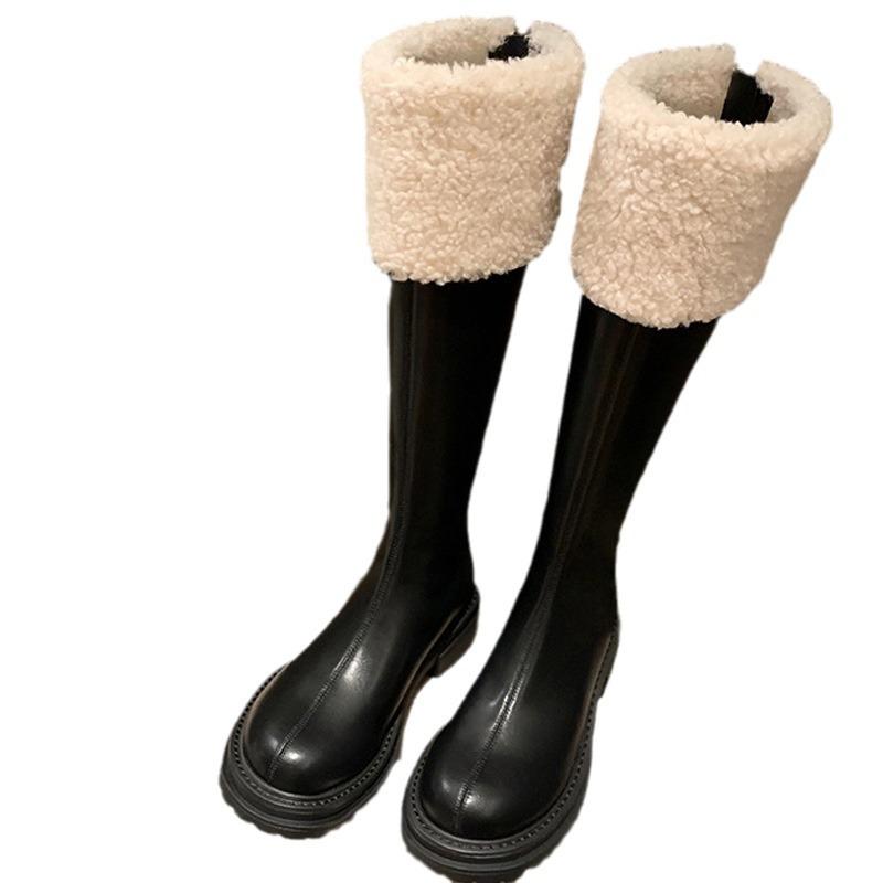 Grape Mom 2025 Autumn and Winter New White Plush Thick-soled Snow Boots Medium and Long Knight Boots Women