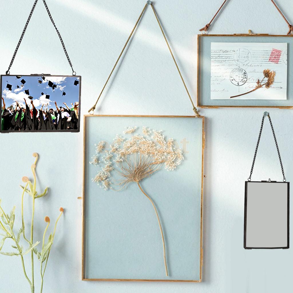 MagiDeal Industrial Style Double Sided Glass Hanging Photo Frame Wall Frame Flower Plant Specimen Portrait Display Frame Holder