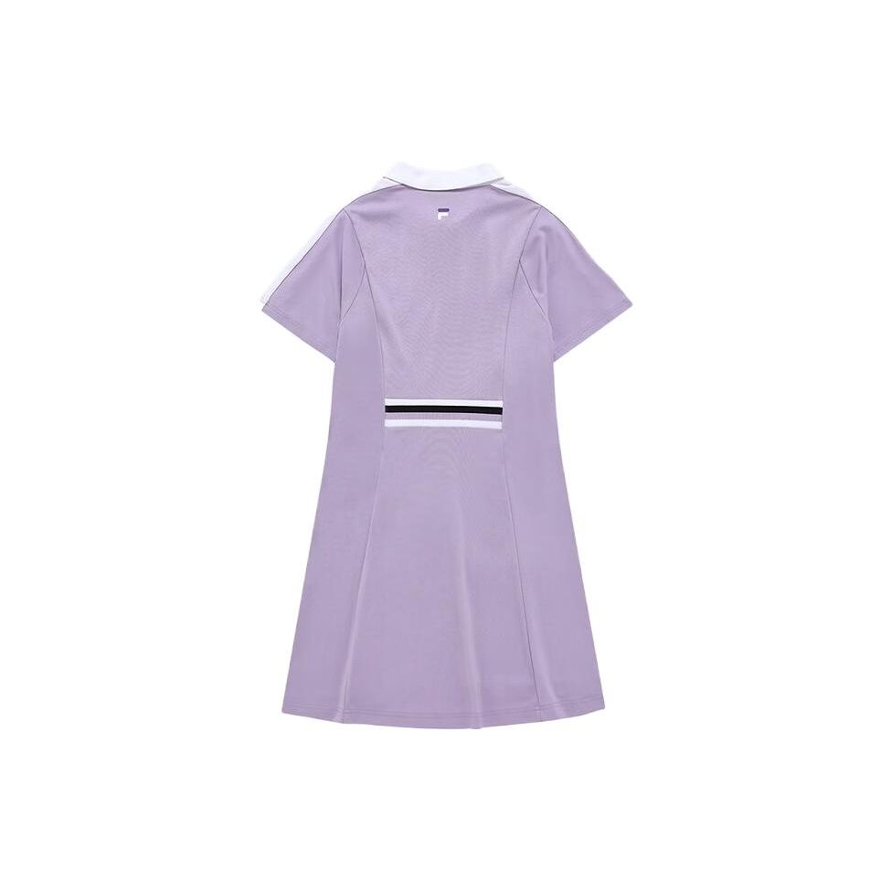 Fila Fusion Letter Color Block Tennis Waist-Defining Fashion Knit Polo Dress Women Dresses Perfume-Purple T11W323307F-VT