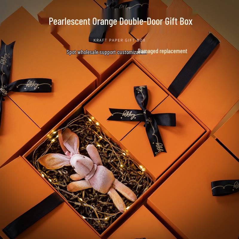 

Оранжевая подарочная коробка с бантом: Двустворчатый подарочный набор помады и парфюма для вечеринки на день рождения Циси Black Raffia