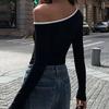 European & American Style Women's One-Shoulder Long-Sleeve Top