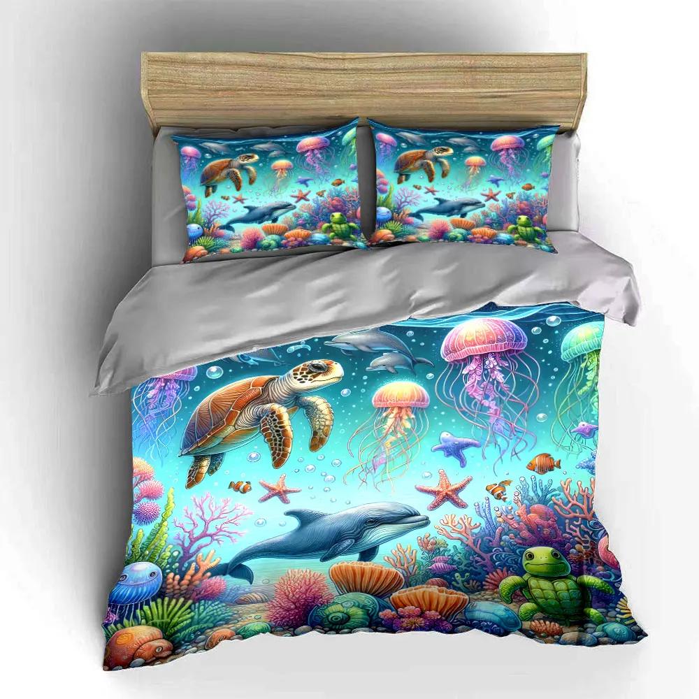 "Underwater World Decor Set" Multiple sizes kid's and adults' bedroom Exquisite 3PC bedding set gift