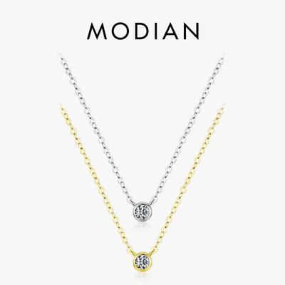 Modian 925 Sterling Silver Round 4mm Zircon Stackable Pendant Gold Color Chain Necklace For Women Wedding Jewelry Gift