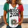 Women's V-Neck Short Sleeve T-Shirt for Mexico Soccer Fan Support