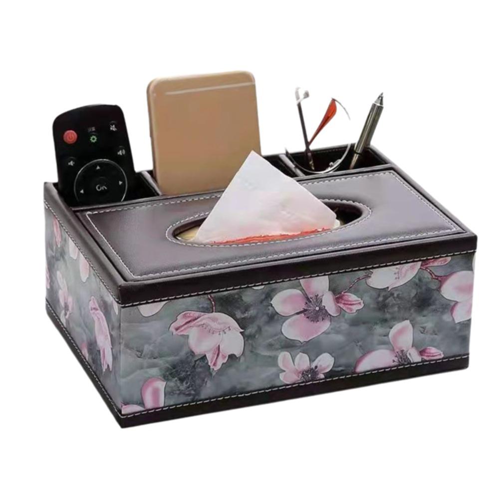 4 Grid Multi-functional Tissue Box Anti-moisture Tissue Storage Box Modern Tissue Organizer Cafe Style H