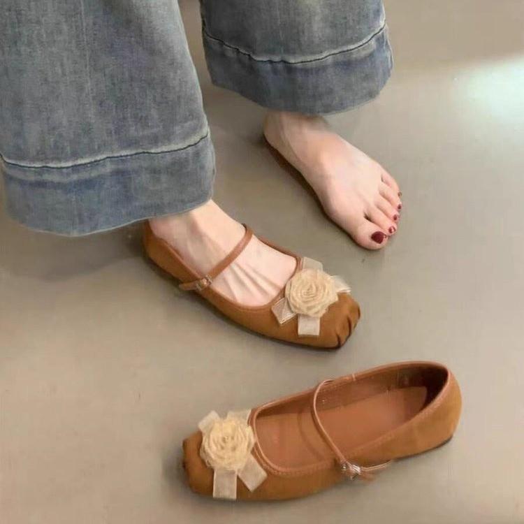 

2024 Spring/Autumn Elegant Floral Low-Cut Mary Jane Shoes for Women 38 коричневий