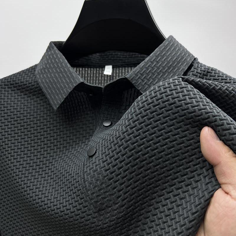 European & American High-End Mesh Ice Silk Men's Polo Shirt - Solid Color, Short-Sleeve, Smooth Fabric