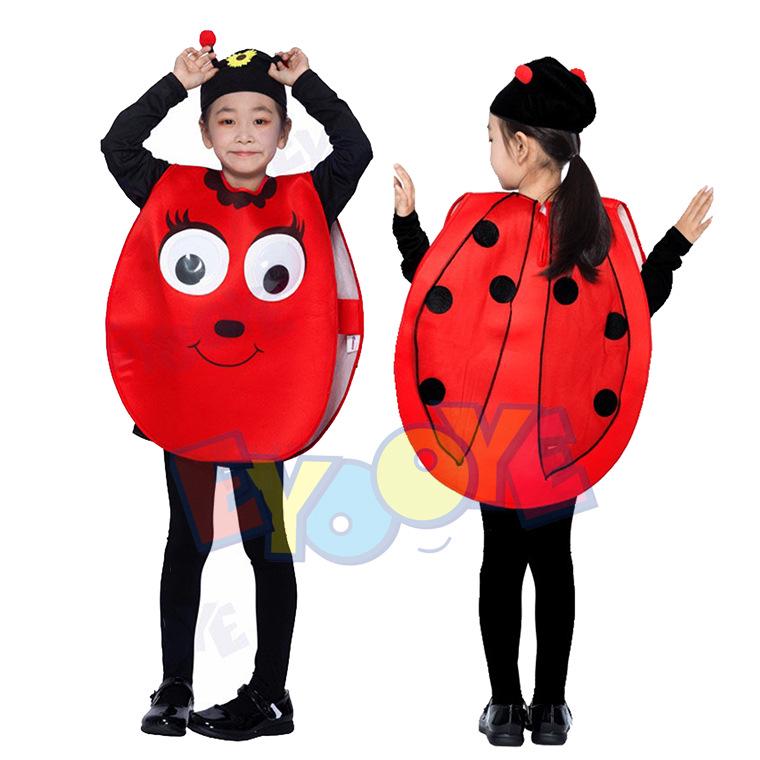 Kid's Halloween Ladybug, Bee, and Black Cat Hooded Costumes for Kindergarten Role-Playing & Stage Performances
