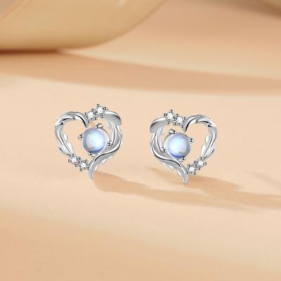 Guardian Heart Earrings Women's Fashion Personality Temperament Versatile Earrings Moonstone Ear Jewelry