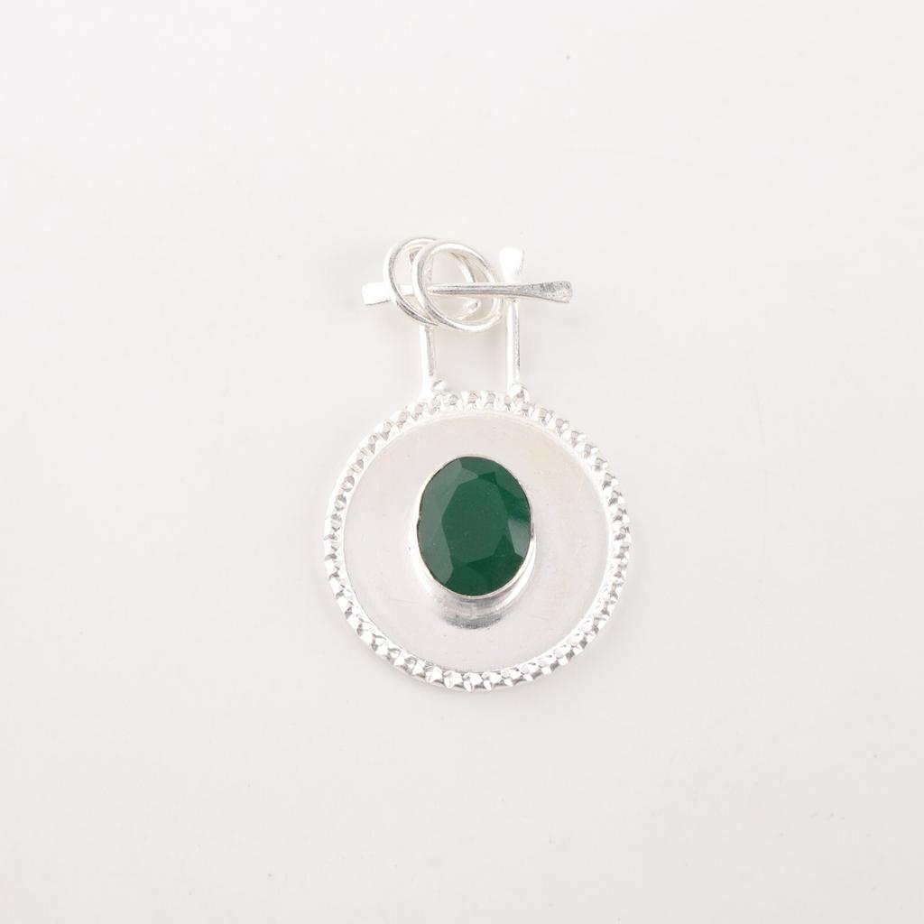 Green Onyx Gemstone 925 Stamped Silver Jewelry Pendant 1.4" For Anniversary Gift PP-57-17