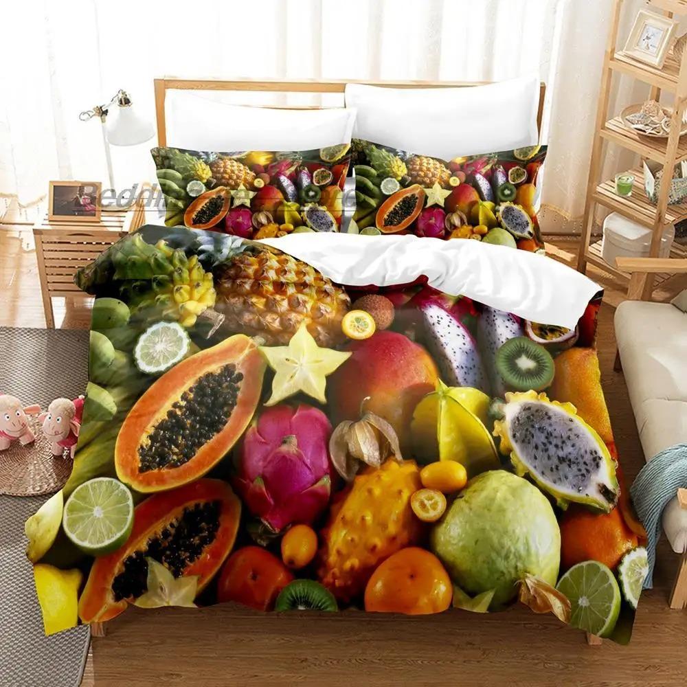 Strawberry Vegetables and Fruits Bedding Set Single Twin Full Queen King Size Bed Set Aldult Kid Bedroom Duvetcover Sets