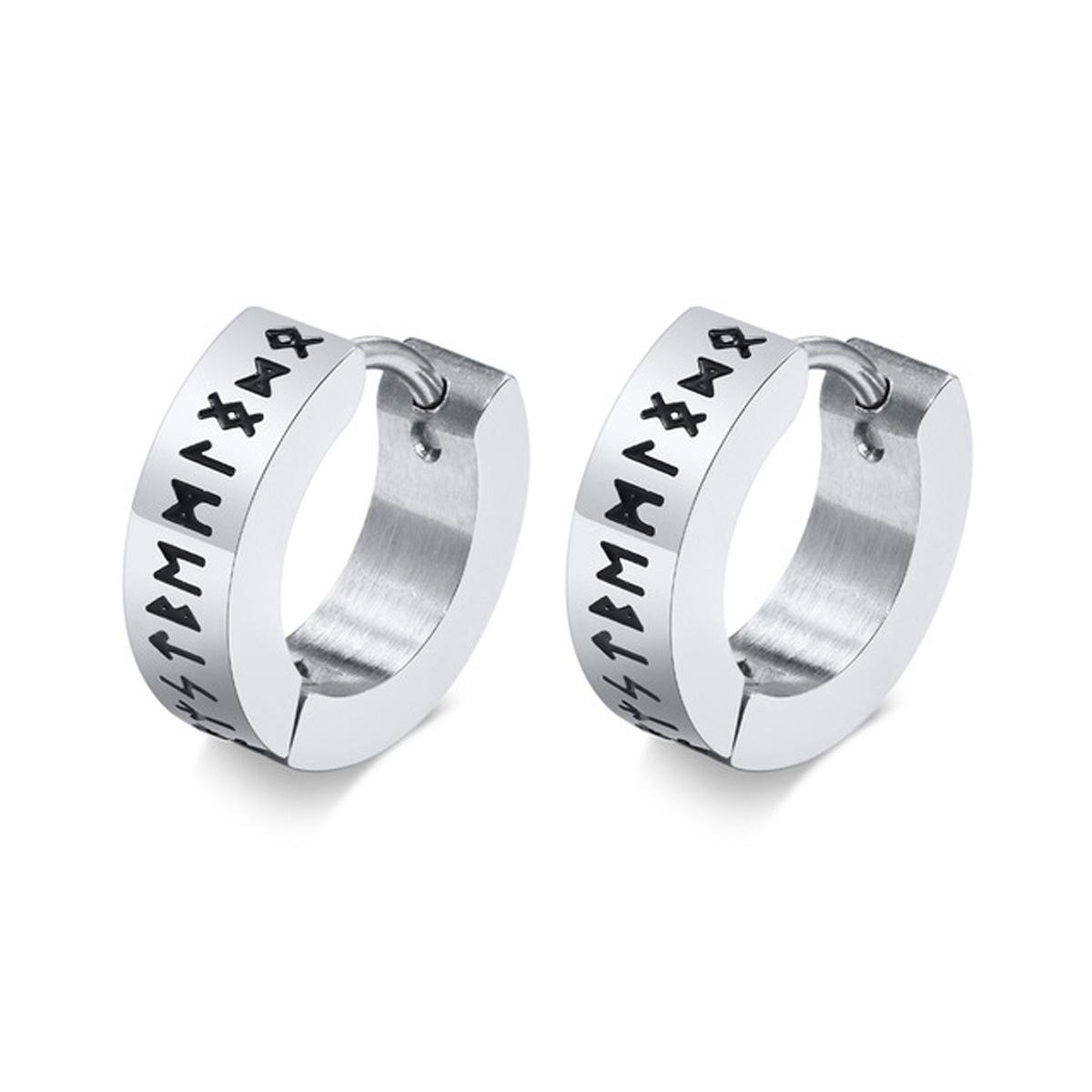 

Hip Hop Surgical Steel Norwegian Viking Rune Hoop Earrings For Men Woman Unisex 4*12mm Huggie Hoop Religious Piercing Jewelry