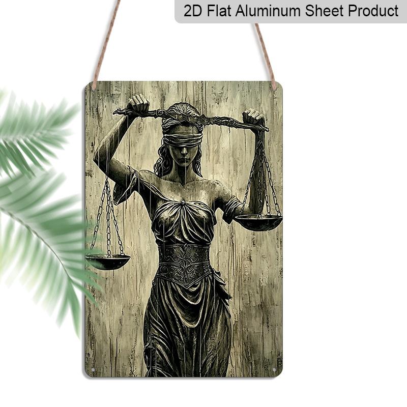 2D Flat, Lady Justice Themis Vintage Aluminum Sign - Lawyer Office Decor, Lawyer Office Wall, Attorney’s Study, Courtroom Decor, Legal Professional