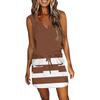 Women's Summer V-Neck Sleeveless Drawstring With Pockets Striped Printed Patchwork Casual Dresses