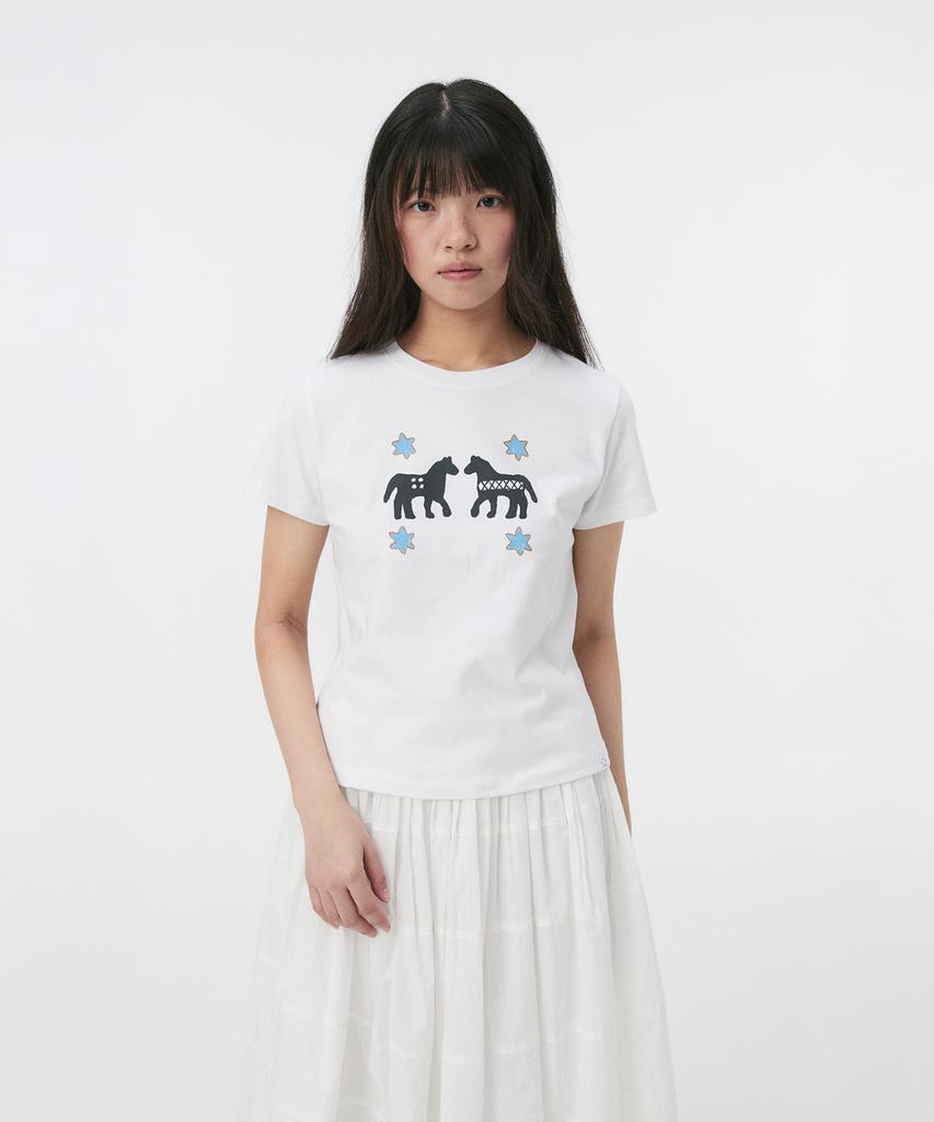 Ohesio Twin Pony Crop T-Shirt, White