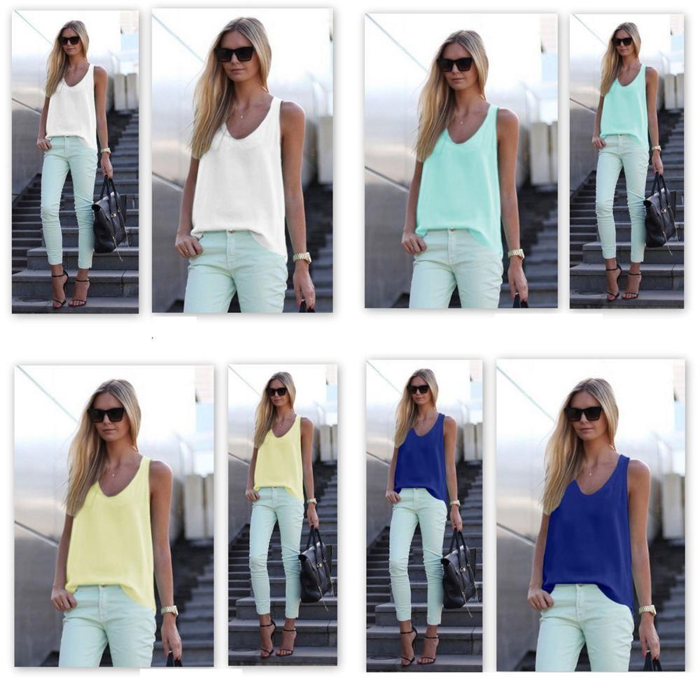Womens Sleeveless Blouse With Solid Color Design For Casual Summer Wear