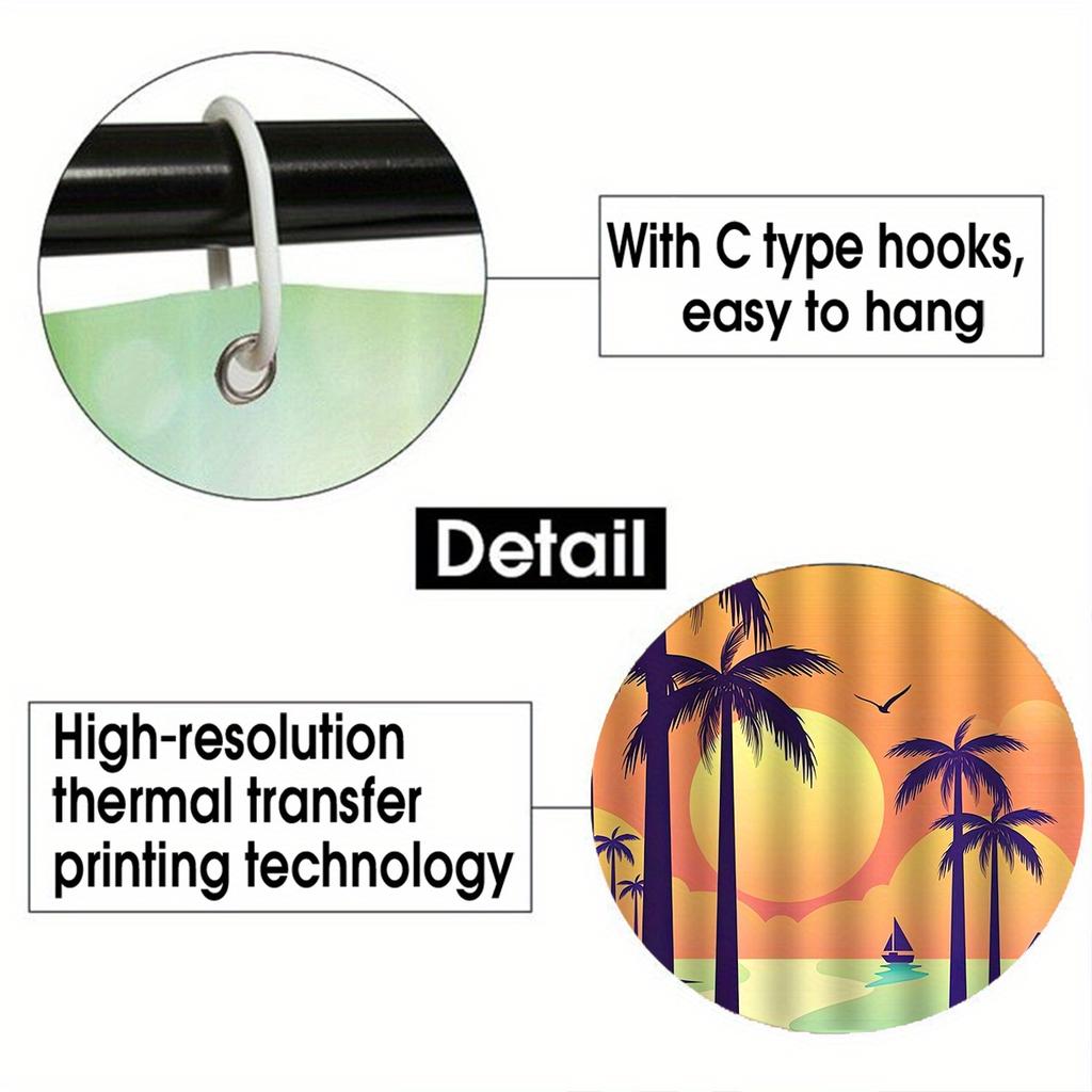 Coconut Tree 4pcs Shower Curtain Bathtub Curtain, Waterproof Bathroom Partition Curtain With 12 Hooks, Non-slip Bath Blanket