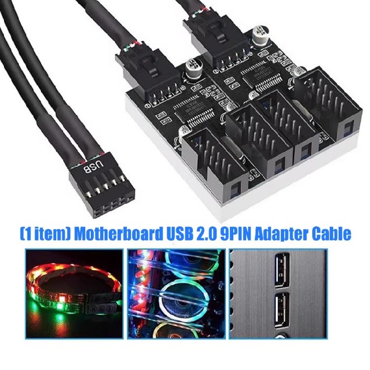 USB 2.0 9Pin Header Male to 2/4 9Pin Female Adapter Cable for Motherboards Internal Port Multiplication