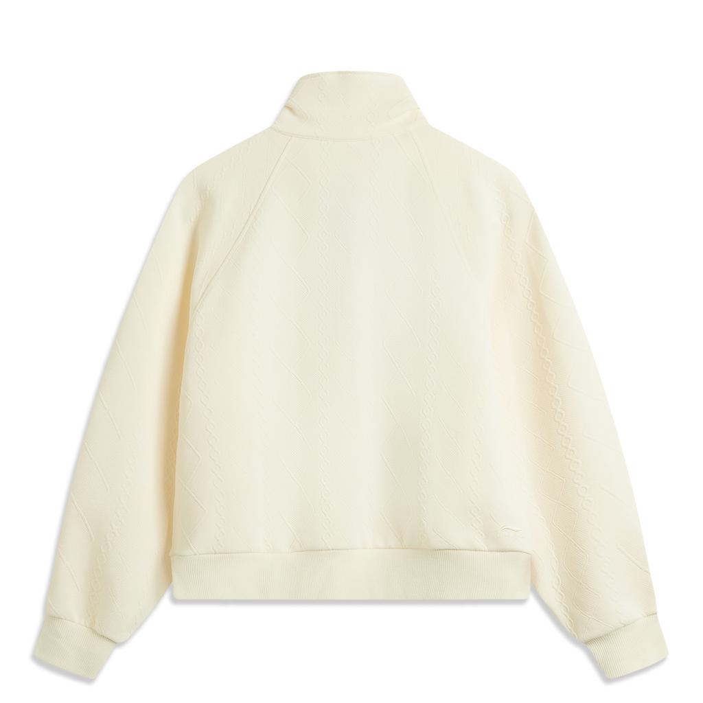 Li Ning Daily Prosperity Series CNY Zodiac Year Casual Simple Solid Color Stand Collar Pullover Sweatshirt Women Sweatshirt Off-White AWDV188-5