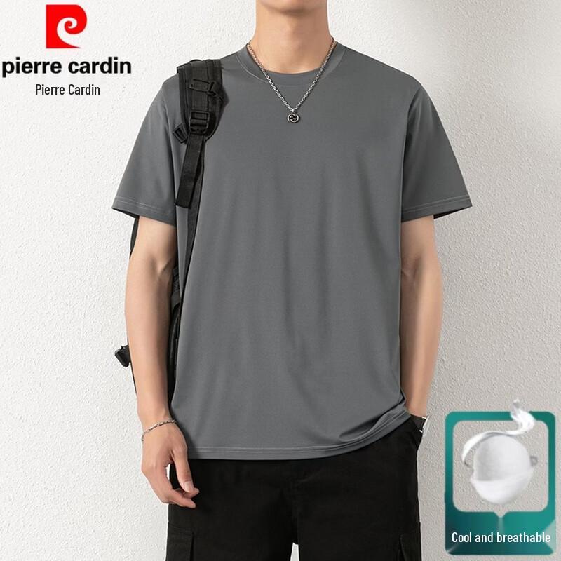Pierre Cardin Men s Ice Silk Solid Round Neck Short Sleeve T-Shirt M
