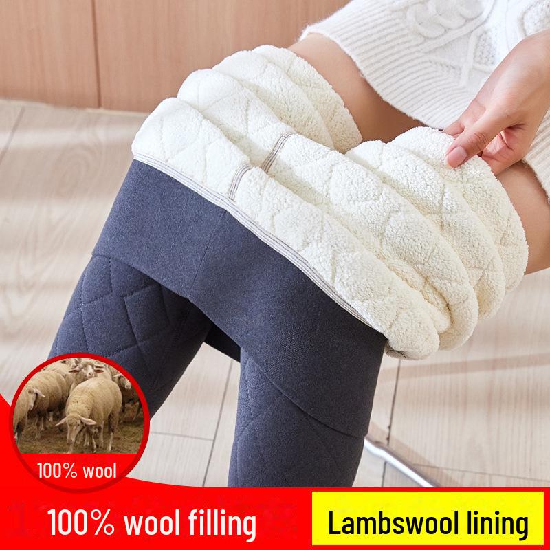 

Женские леггинсы из овчины с высокой талией из бархата и кожи ягненка — теплые, плотные, эластичные хлопковые брюки для осени и зимы XL [Recommended 120-140 jin]