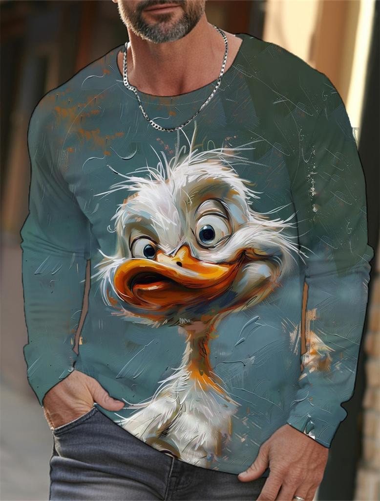 Funny 3D Chicken Print Men's Long Sleeve T-shirt New Autumn Oversized Pullover Hip Hop Punk Clothing Casual Fashion Top