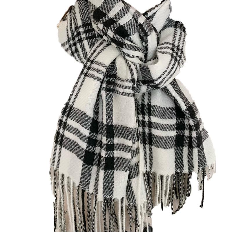 Korean Atmosphere Scarf Women's Winter Imitation Cashmere Plaid Warm Scarf Thickened Student New