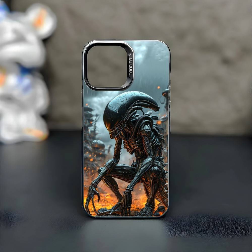 

COOL A-Alien Xenomorph Phone Case For iPhone17,16,15,14,13,12,11 Pro Max Blcak Colorful Silver Plated Inside Cover iPhone12
