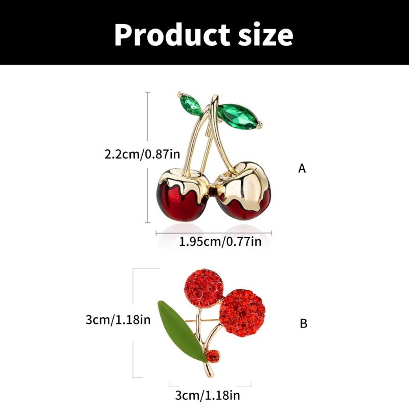 Versatile  Cherry Brooch Accessory Eye Catching Green Zircon Cherry Jewelry Pin Charm for Casual and Formal Attire