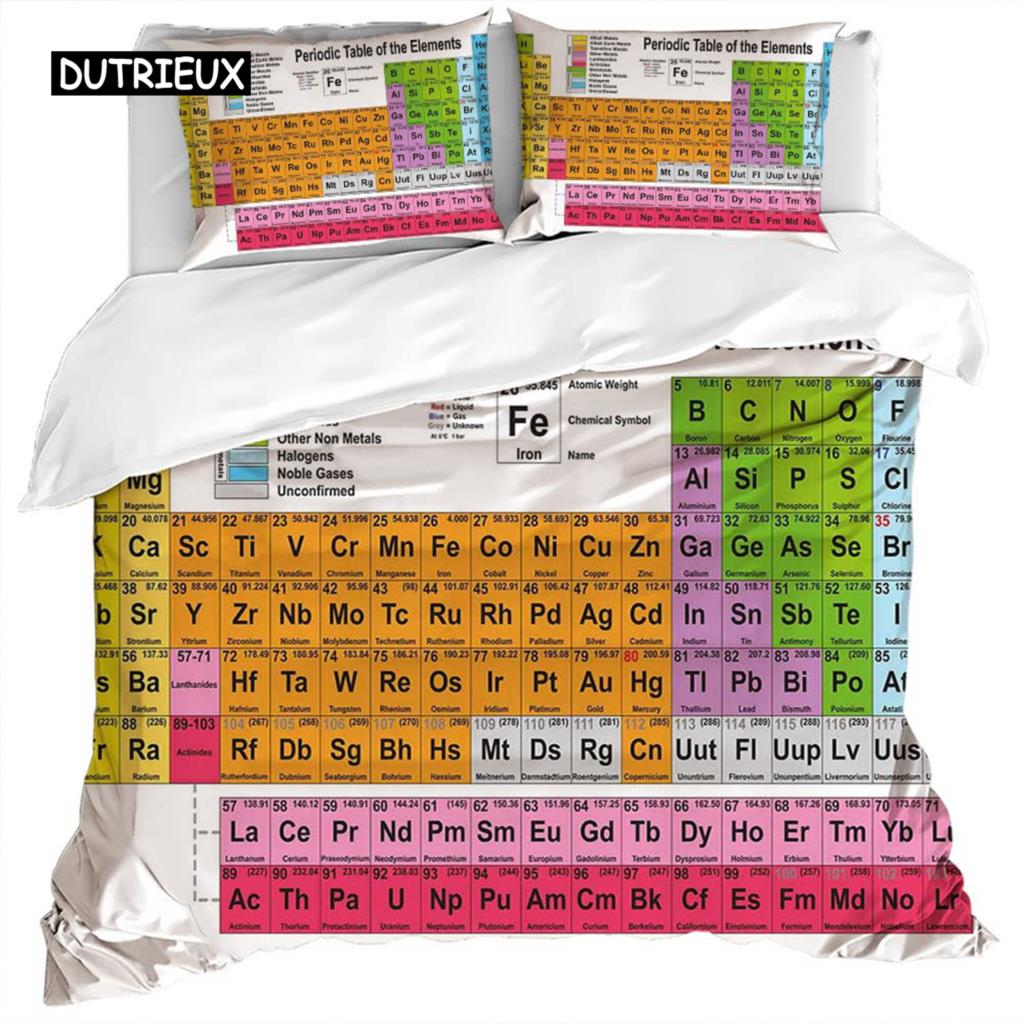 Science Duvet Cover Periodic Table of Elements Bedding Sets Chemistry Lovers Learning Image Polyester Bedding Set Blue Purple