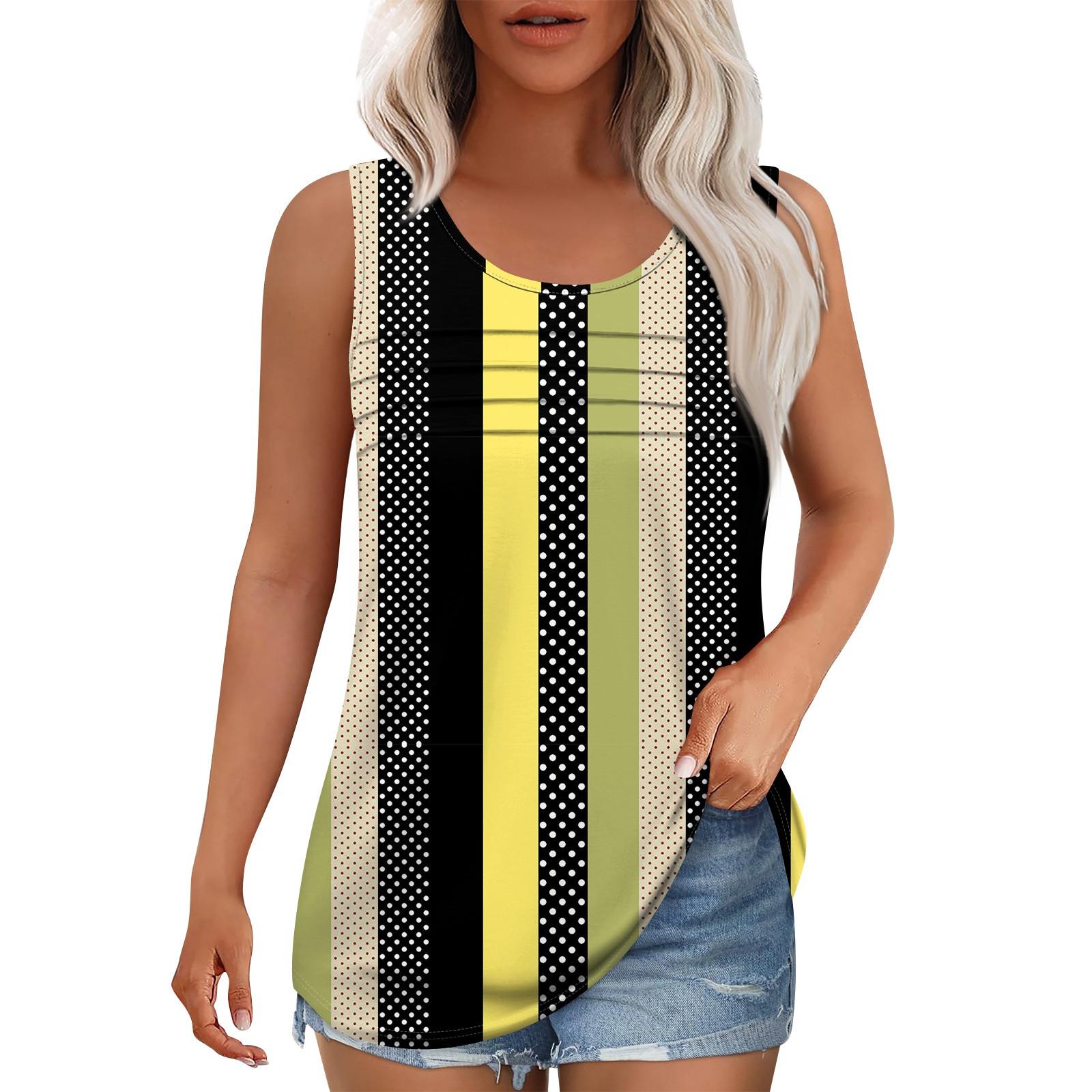 

Майка для женщин Летние наряды Без рукавов Блузки с принтом Повседневные свободные рубашки Округлый вырез Складки спереди L