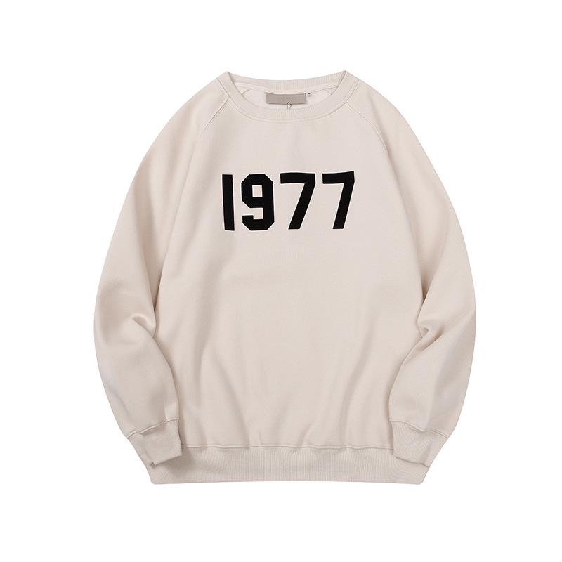 1977 Flocked Letter Round Neck Hoodie - Unisex High Street Essentials, Autumn/Winter Collection XL абрикосовый